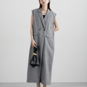 混紡仿麻風西裝式連身褲