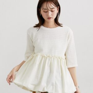 異材質拼接提花上衣