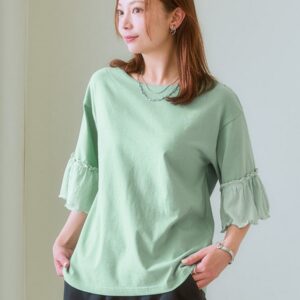 異材質拼接荷葉袖上衣